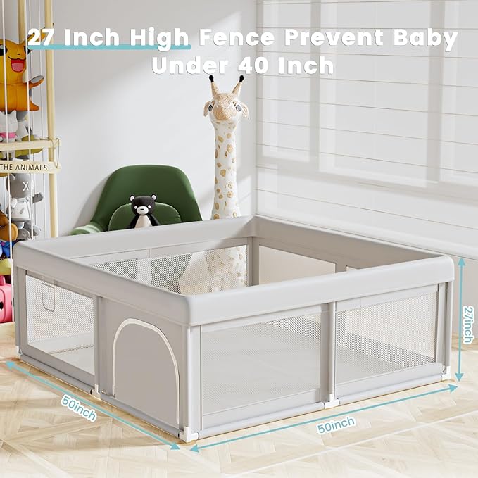 Hiaksedt Baby Playpen 50x50 Inch, Play Pens for Babies and Toddlers Baby Fence Play Yards for Indoor & Outdoor with Breathable Mesh Anti-Fall Playpen