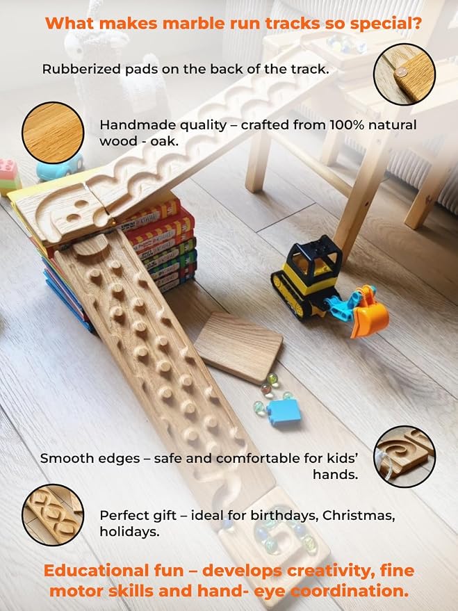 Wooden Marble Run Track Set of 2 Wind+Rocks Race Set Wooden Maze Board Ball Run Montessori STEM Toy Gift for Kids Wave Course Winding Roller Track Game (Wind+Rocks)