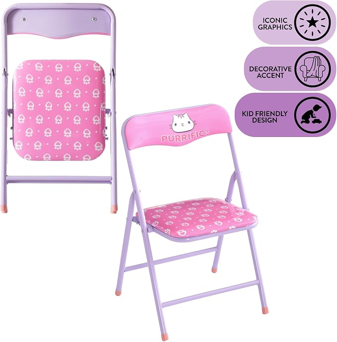 Gabby's Dollhouse 3 Piece Children's Activity Square Table and 2 Folding Chairs Set, Ages 3+