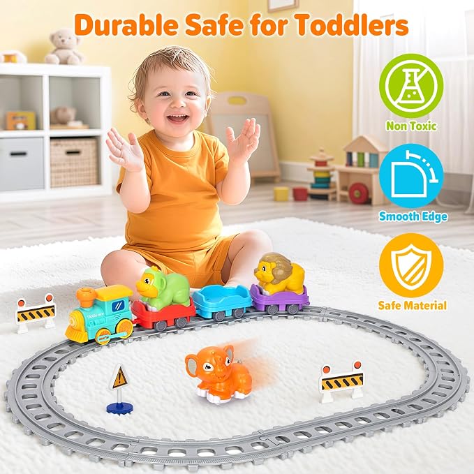 Electric Train Set for Toddlers, Realistic Steam Train Toys with Tracks for Kids 2-4, Animal Toys for Toddlers with Music & Lights, Christmas Birthday Gifts for 1 2 3 4 5 Year Old Boys Girls
