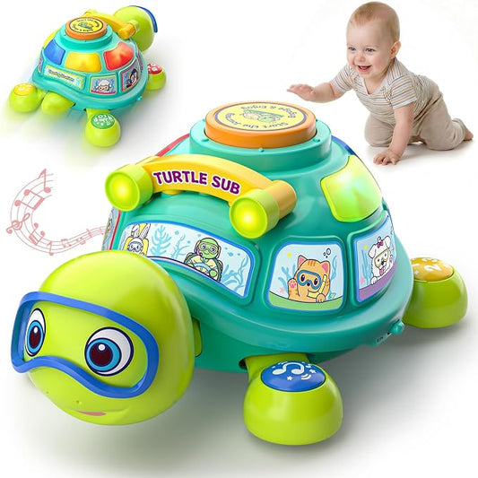 Musical Baby Toys 6-12 Months, Bilingual Educational Turtle Toys for Infants 5 6 7 8 9 10 Months, Crawling Tummy Time Toy with Light & Sound, Baby Boy Girl Gifts for 6 7 9 12 Months