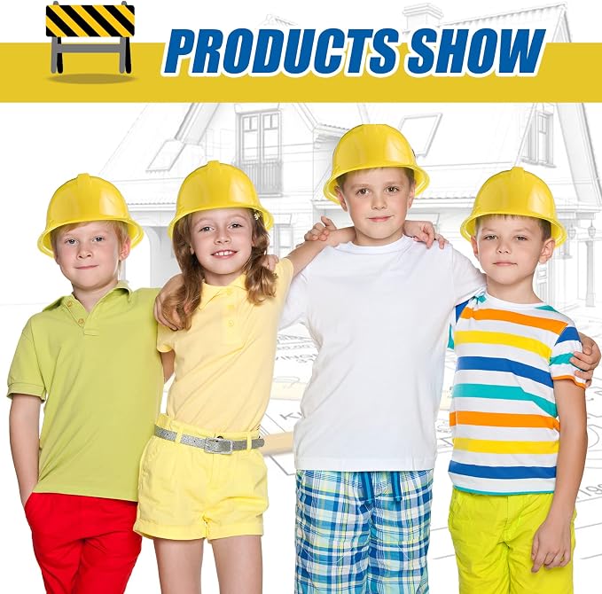 Haysandy Construction Hats Bulk Plastic Construction Party Hats Soft Worker Caps for Boys and Girls Toddler (Yellow,100 Pcs)