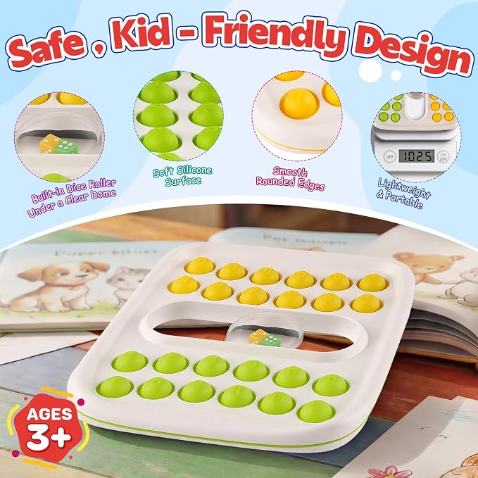 Kiditos Pop Math Game for Kids Ages 4–8, Fidget Math Board Game with Built-in Dice, Addition & Subtraction Learning Toy, Sensory STEM Toy for Classroom, Homeschool & Travel