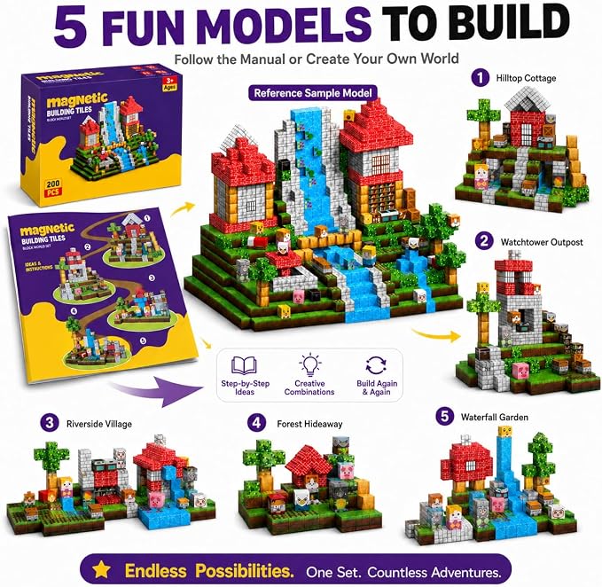 AuroraSynth 200PCS Magnetic Blocks - 0.8in Magnetic Building Blocks Cubes, Magnet Toys for Kids, Stacking Construction Magnets, School STEM Toys Birthday for Boys & Girls Ages 3+