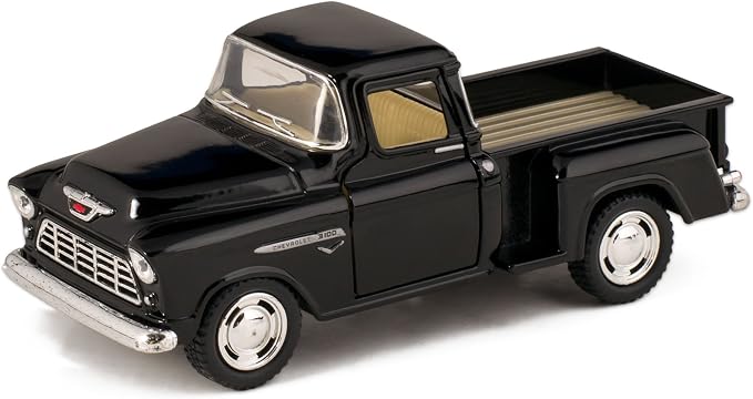 KiNSMART 1955 Chevrolet Stepside Pickup Truck 5 Inch 1:32 Scale Die Cast Metal Little Truck (Black)