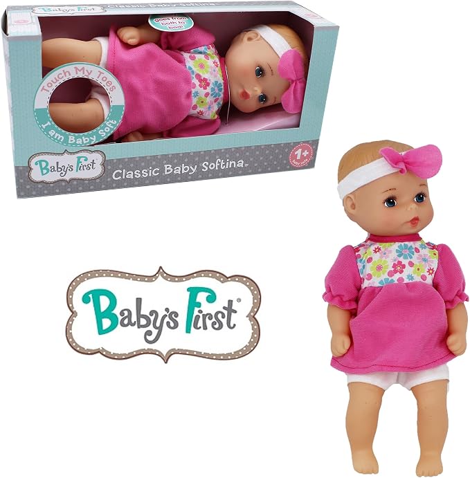 Baby's First Bathtime Baby Softina in Pink & Floral Jumper With Matching Headband and Feel So Real Skin - Safe for Children 1 Year & Up