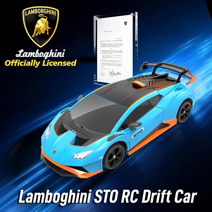YONCHER RC Drift Car, Remote Control Car for Kids Lamborghini Officially Licensed, 1:24 20KM/H 4WD with Lights, Fast Racing Toy Car for Boys Girls, Blue