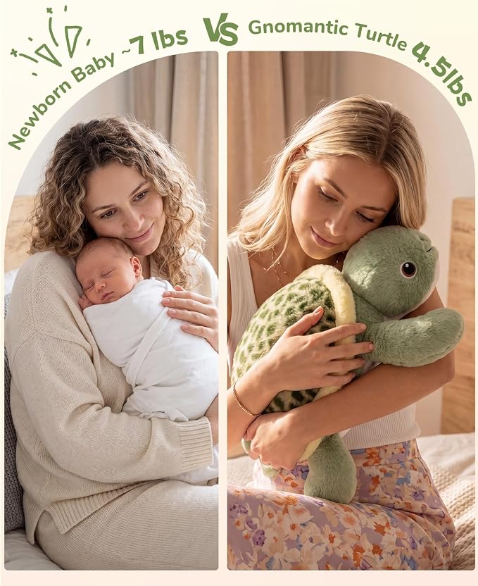gnomantic Turtle Weighted Stuffed Animals - 22 Inch 4.5 Pounds Weighted Plushies Sea Turtle Stuffed Animal - Big Tortoise Plush - Cute Plush Toys Gifts for Kids & Adults (Sage Green)