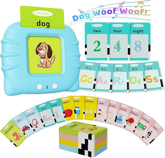 Aullsaty Talking Flash Cards for Toddlers 1-3, Upgraded 248 Sight Words Montessori Speech Therapy Toy, Autism Sensory Educational Learning Toys, Birthday Gift for Boys Girls (Blue)
