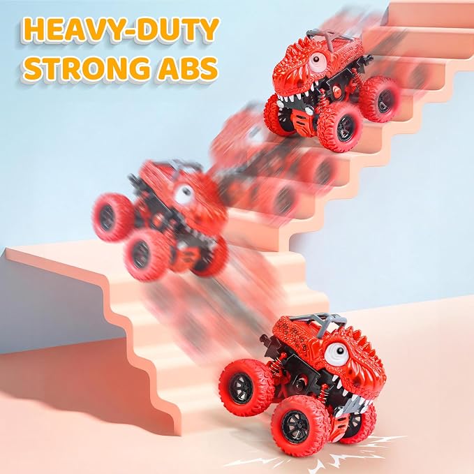 Beestech Dinosaur Toys for 2 3 4 5 Year Old Boys, Push & Pull Friction Powered Dinosaur Monster Truck Vehicles for Toddlers Preschoolers Birthday Gifts
