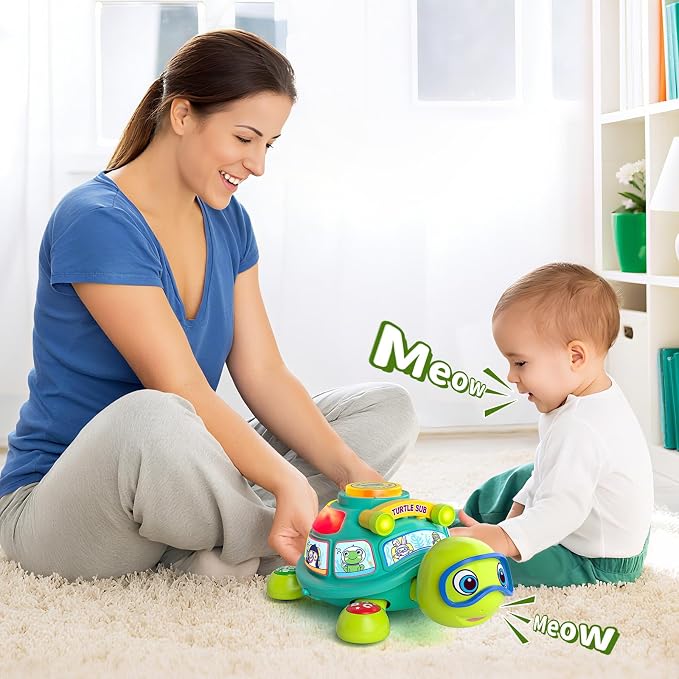 Musical Baby Toys 6-12 Months, Bilingual Educational Turtle Toys for Infants 5 6 7 8 9 10 Months, Crawling Tummy Time Toy with Light & Sound, Baby Boy Girl Gifts for 6 7 9 12 Months