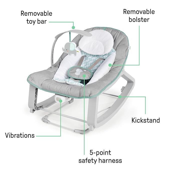 Ingenuity Keep Cozy 3-in-1 Grow with Me Vibrating Baby Bouncer, Seat & Infant to Toddler Rocker, Vibrations & -Toy Bar, 0-30 Months Up to 40 lbs (Weaver)