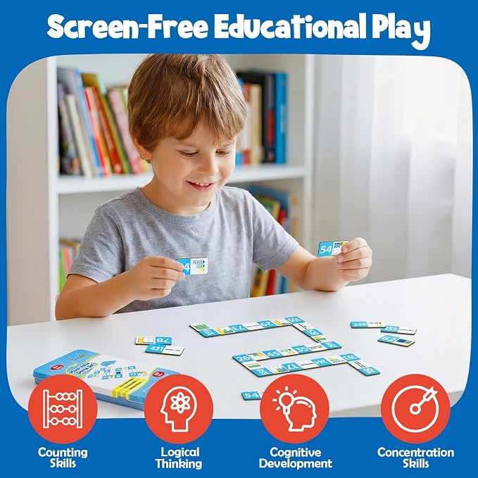 Kasfalci Place Value Dominoes Set Flash Cards, 50 PCS Math Learning Games for Kids, Montessori Counting Toys, Math Skills, Math Manipulatives, Preschool Kindergarten Classroom Must Haves,1-3 Grade
