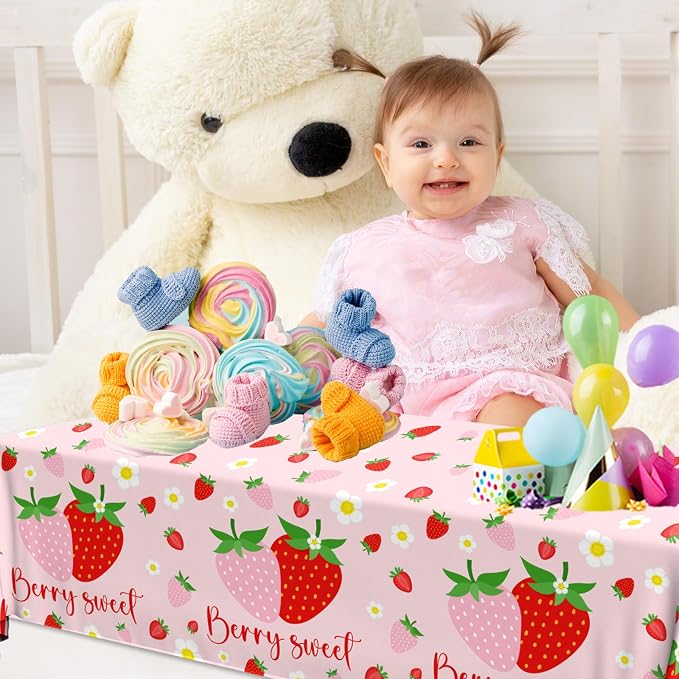 Strawberry Tablecloths Birthday Decorations, Plastic Berry Sweet Table Covers for Strawberry Party Decoration Berry Sweet Baby Shower Party Supplies