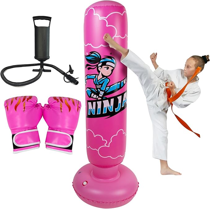 Onirii Kids Inflatable Punching Bag | Large Stable Kids Inflatable Boxing Bag Toy Set with Gloves for Boys & Girls Age 3-12 for Taekwondo,MMA and Practicing Karate