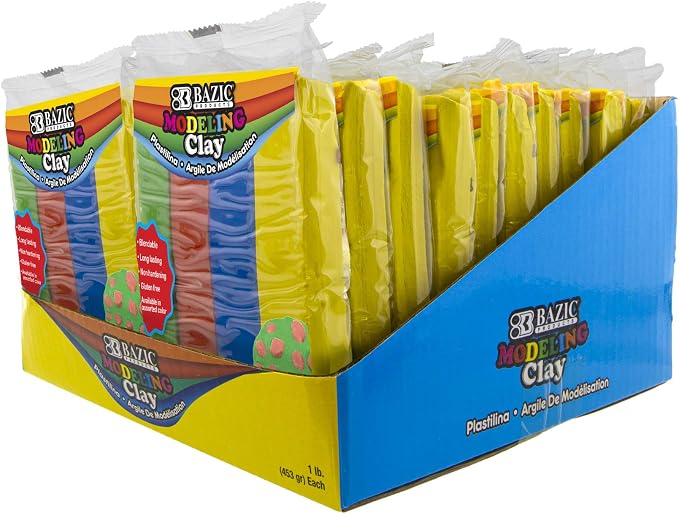BAZIC Products 4 Primary Color Modeling Clay, 1 lb, Non-Hardening, for Sculpting Art Crafts, Reusable, Case of 24
