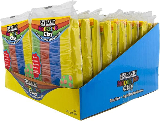 BAZIC Products 4 Primary Color Modeling Clay, 1 lb, Non-Hardening, for Sculpting Art Crafts, Reusable, Case of 24