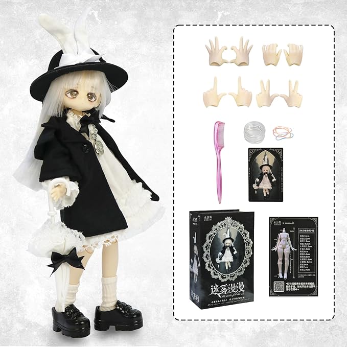 BJD Dolls 9" BJD Doll 1/8 Ball Jointed Doll Dress Up Dolls Collectible Figures Collection Gift Toys for Party Birthday Ages 15 and Up PVC & ABS Costume Included, Lit Mists Fill the Air
