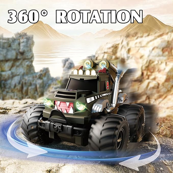 Dual Remote Control RC Car with Magic Gesture Wristband & 40+ Min Play, 1:18 Fully Submersible Waterproof All Terrain 4WD Monster Truck, Amphibious Toy Crawler Gift for Boys Girls Ages 6-12-Green