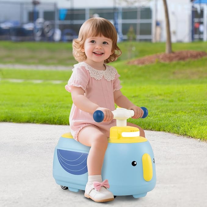 HONEY JOY Ride On Push Car with Trailer, Indoor Outdoor Toddler Riding Toys w/Under-seat Storage, LED Light, Music, Foot-to-Floor Sliding Car, No Battery Baby Ride On Toys for Boys and Girls (Blue)