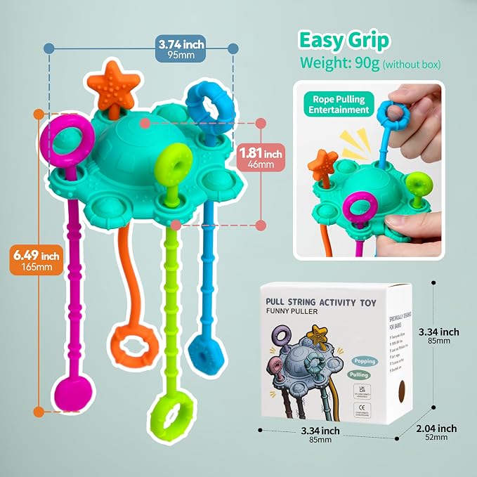 Montessori Pull String Toy Silicone Travel Toy | Food Grade Silicone Early Development Toy, Fine Motor Skills Sensory Toys, Montesorri Gifts (Spearmint)