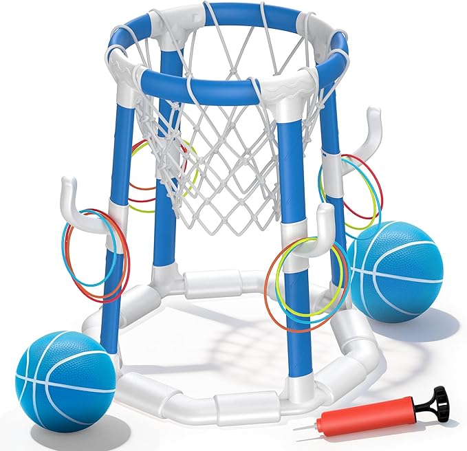 Laoyebaohao Pool Basketball Hoop Pool Games Pool Toys Ring Toss Game with 2 Basketballs Floating Basketball Hoop for Pool for Kids & Adults Indoor Outdoor(Blue)