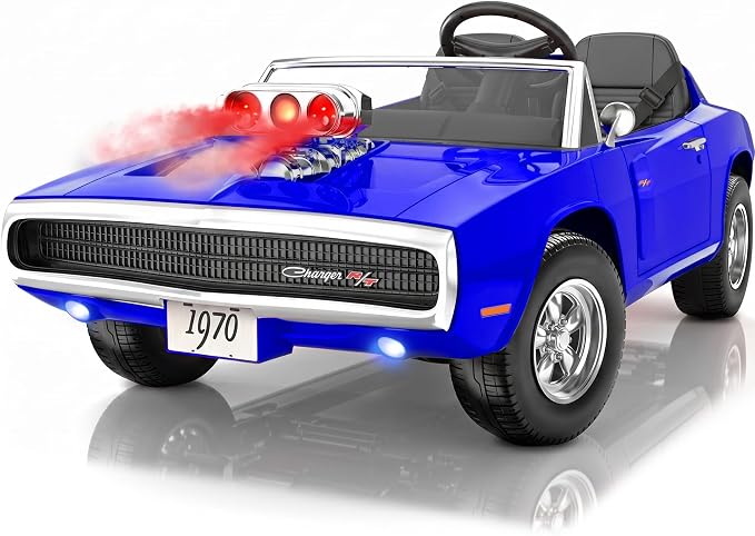 Licensed 1970 Dodge Charger 24V Ride on Toys for Big Kids, 2 Seater Ride on Car with Parent Remote Control, Dual 120W Motors, Bluetooth Music, LED Lights, Hood Supercharger with Mist, 5 MPH