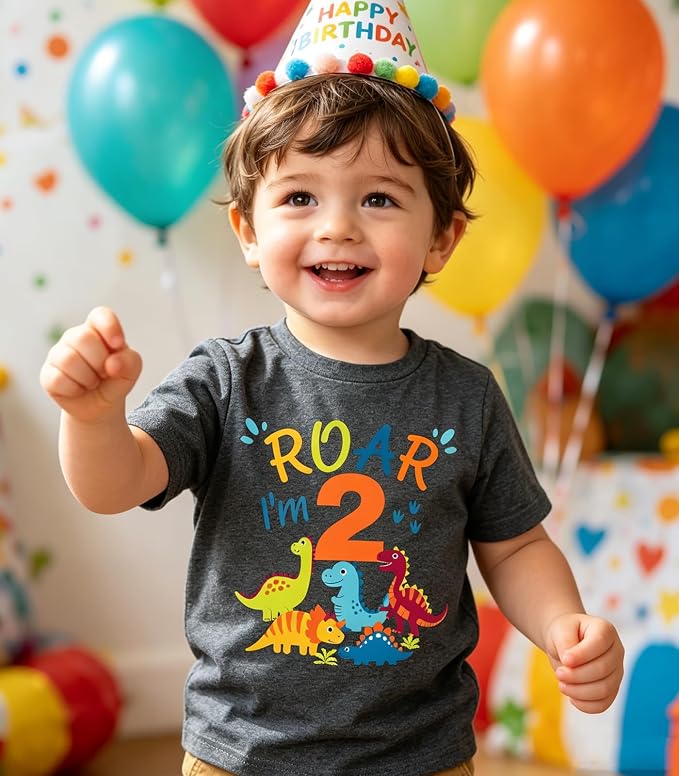 Lovekider 2-5 Years Birthday Boy Shirt Construction Party T-Shirts Excavator Cotton Short Sleeve Tee Dark Grey