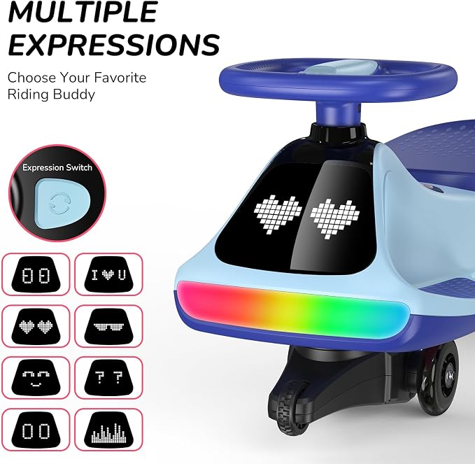 Umatoll 12V Electric Wiggle Car for Kids with Pedal, Display, Rechargeable Battery, LED Light, Bluetooth, Light-Up Wheels, Anti-Rollover, 2 Speeds, Ride on Toys, Birthday Gifts for Age 3+, 150Lbs