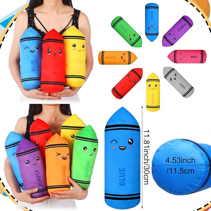 Soulchen 8 Colors Crayon Plush Toy for Kids Classroom 11.8 Inches Crayon Decoration Back to School Pillow Toddler Preschool Reading Room Decor