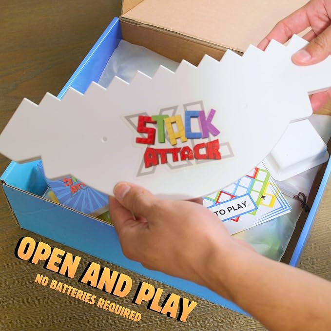 Stack Attack XL Tower Game, Giant Tabletop Games for Kids & Adults, Family Game Night Building Block and Stacking Gifts, Includes 100 Pcs & 36 Cards, Balance Novelty Toy Gift