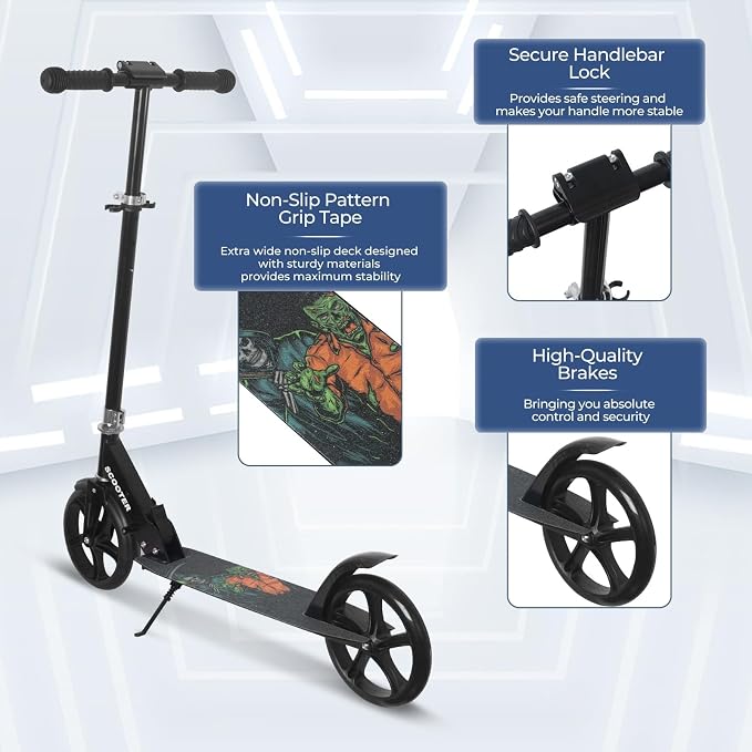 Nattork Scooter for Kids 6+, Teens and Adults- Adjustable Height Folding Kick Scooter with Large Sturdy Wheels for a Smooth Ride, Lightweight, Anti-Shock Suspension for Boys and Girls