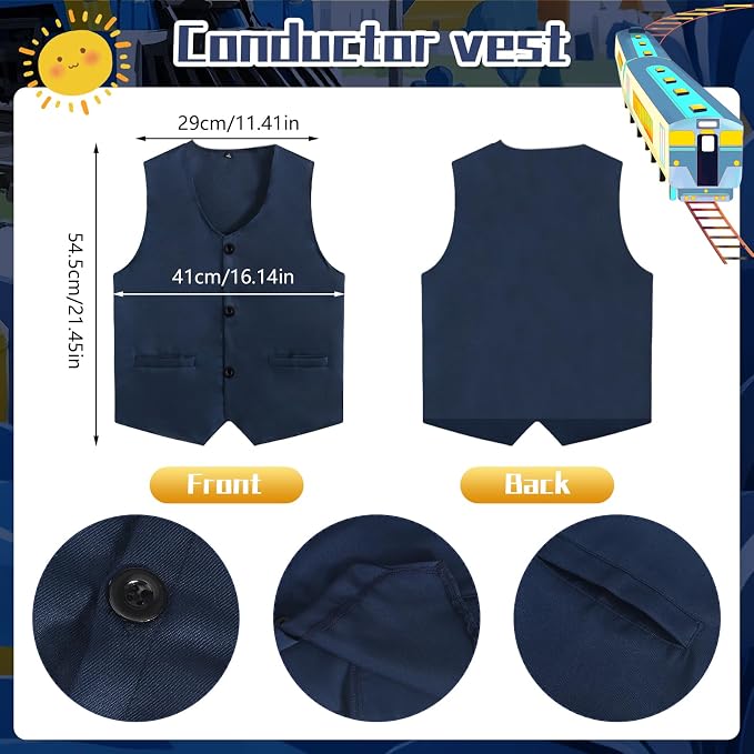 21 Pcs Train Conductor Costume Kids, Conductor Hat Vest Whistle, Bells Train Pocket Watch Christmas Holiday Sticker