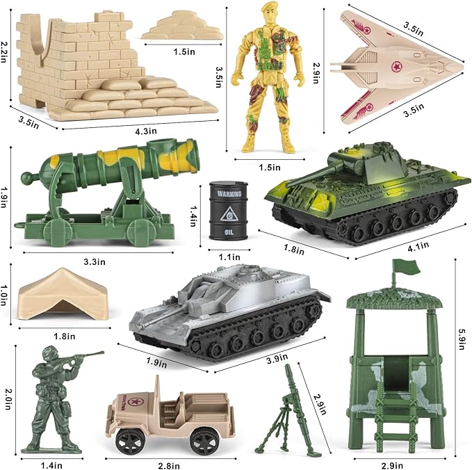 Divwa Army Men Toys for Boys 8-12, Military Soldier Army Base 160 Pcs Set Including WW2 Khaki Green Plastic and Accessories with Handbag for Kid