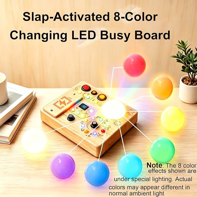 Montessori Busy Board for 1-4 Year Old, Slap-Activated LED Light Sensory Switch Board, Educational Fine Motor Skills Learning Toy