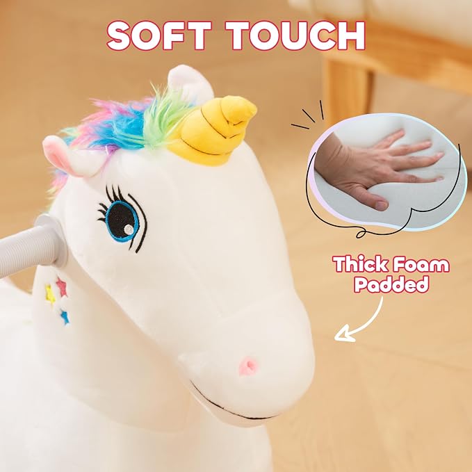 Qaba 6V Kids Ride on Horse, Battery Powered Ride on Toy, Unicorn Shaped Electric Riding Animal with Music, Soft Touch, PU Wheels, Foot Pedal, Forward, for Girls Boys Aged 18-36 Months, White