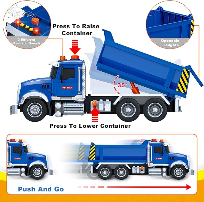 SpringFlower Large Dump Truck Toy for 3 4 5 6 7 Years Old Boy, Truck Toy with Sound and Light, Kids Toddlers Birthday Gifts for Boys & Girls,for Indoor & Outdoor