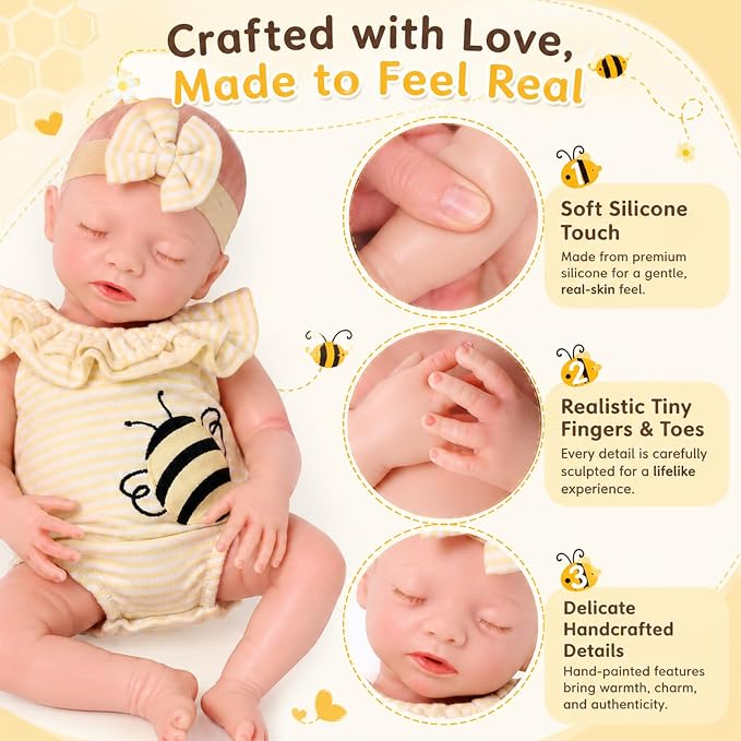 BABESIDE 16 Inch Silicone Baby Doll Weighted 4 Pounds,[NOT Vinyl] Realistic Baby Doll Girl Lifelike Reborn Baby Dolls Silicone Full Body Gift with Accessories for Kids 3+ & Collectors