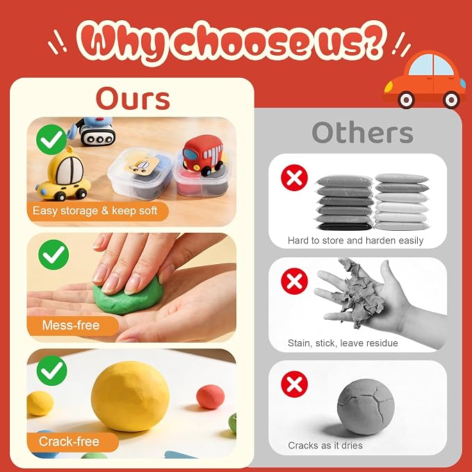 Both idea Air Dry Clay Kit, Car Theme | 12 Packs, Non-Toxic Kids Gift | School & Party: Perfect for classroom art activities, birthday party favors, creative family DIY, and holiday celebrations.