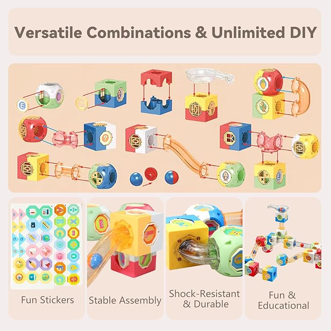 130 PCS Marble Run Set, STEM Educational Marble Maze Games, DIY Creative Building Blocks Rolling Ball Race Game Gift