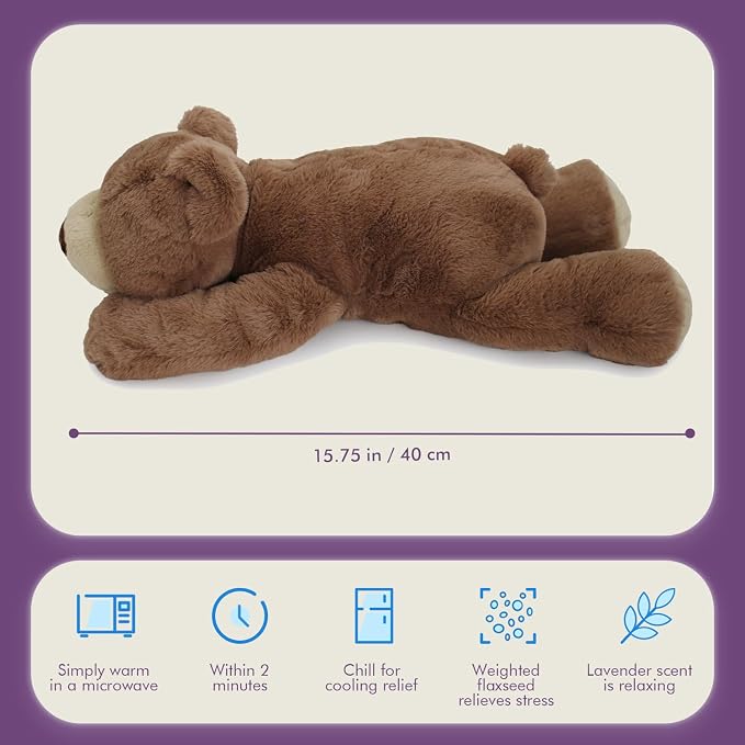 OSOCU® Microwavable & 1.8 LB Weighted Stuffed Animal - Brown Bear Heating Pad with Lavender & Tourmaline - Soothing Warm Heatable Plush Toy for Menstrual Cramps, Muscle Aches, Shoulder Tension