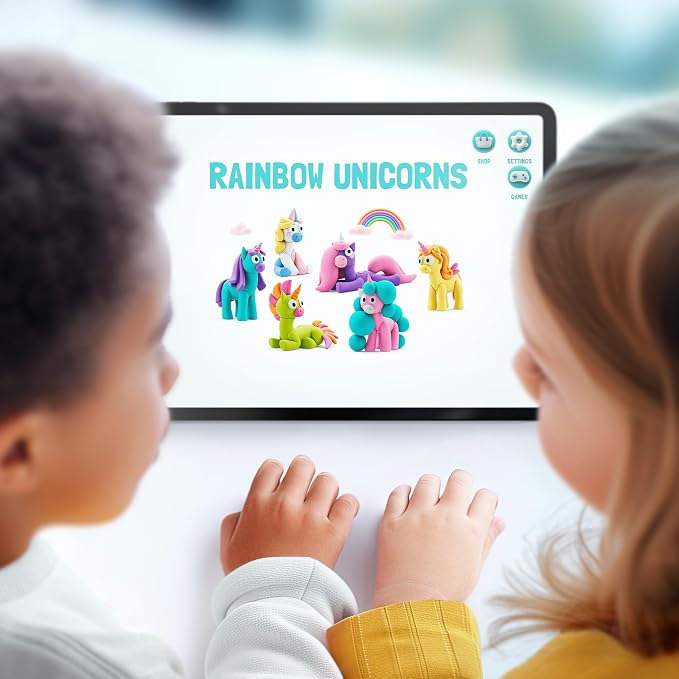 HEY CLAY Modelling Air-Dry Clay with Fun Interactive App - Modeling Clay and Crafts Set for Kids Ages 3 to 8 - Series Rainbow Unicorns, 3 cans (Rainy)