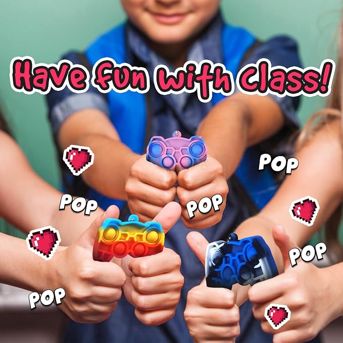 Ohjijinn 24 Packs Valentines Day Gifts for Kids, Mini Pop Fidget Keychain Valentines Day Gifts for Kids Classroom, Game Valentines Day Cards for Boys Girls School Classroom Exchange Gifts Party Favor