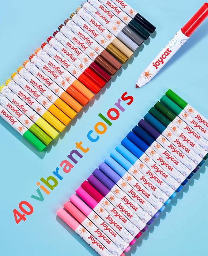 JoyCat 40 Colors Washable Markers Mega Pack, Deluxe Art Set with DIY Coloring Fabric Bag, Portable Broad Line Markers for Kids, Creative Art & Crafts Gift for Boys Girls Ages 4-12
