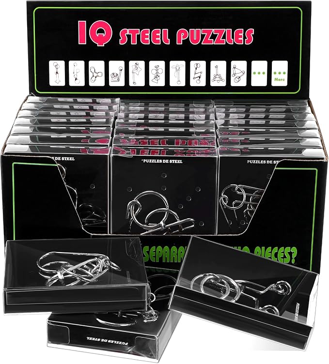 24 Packs Large Metal Bulk IQ Wire Metal with Paper Box Gift Package Educational Valentine Gifts Easter for Party Favor Adults Challenge Gifts(Black,Unique Styles)