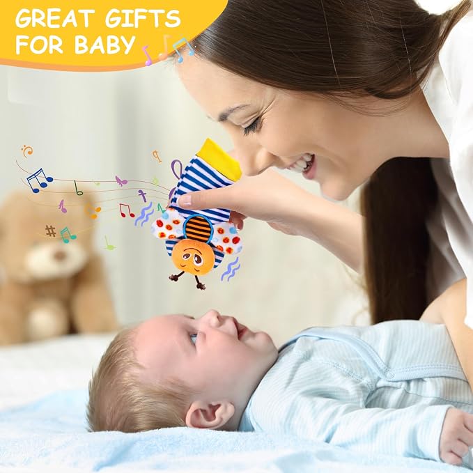 PADONISE Baby Wrist Rattle Socks and Foot Finder Set Baby Rattles Toys for 0-12 Month, Infant Girl Boy Toys for Babies 3-6 Months, Newborn Hand & Foot Toys for 0 to 9 Months, Baby Easter Gifts