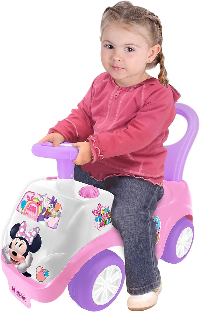 Kiddieland Disney Minnie Mouse Lights & Sounds Ride-On Push Car, Foot-to-Floor Toddler Toy with Interactive Dashboard, Ages 12–36 Months, 55 lb Limit
