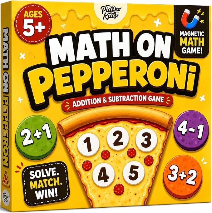 Matheroni Pepperoni Math Games for Kids 5-7, Addition and Subtraction STEM Board Game - Educational & Fun Pizza Game for Kindergarten, 1st-3rd Grade by Pidoko Kids