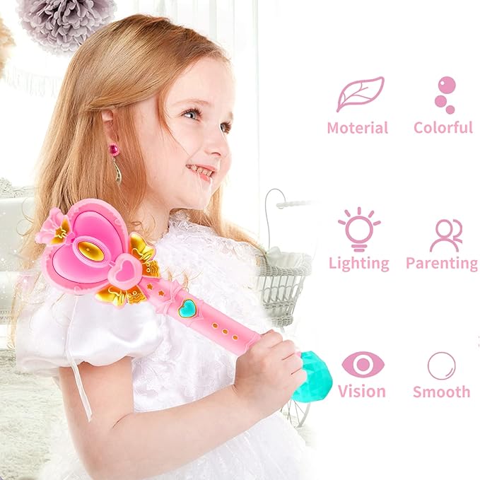 Bubble Wand for Kids Princess Heart Bubble Machine Blower Maker Wand with Light Easter Christmas Basket Stocking Stuffers Outdoor Toys Gifts for 3 4 5 6 7 8 Years Old Toddlers Little Girls