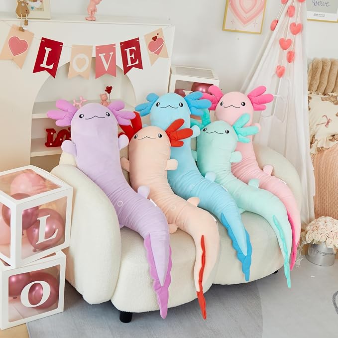 MaoGoLan Giant Axolotl Plush Pillow, Big Axolotl Plush Stuffed Animal Toy for Kid Girl Boy, Jumbo Stuffed Salamander Body Pillow Glow in The Dark, Birthday Day Gift Baby Shower Party Decor, Pink